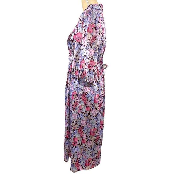 70s Vintage Brown Pink Purple Floral Empire Waist Dress with Attached Ties Sz 11 - Picture 3 of 6